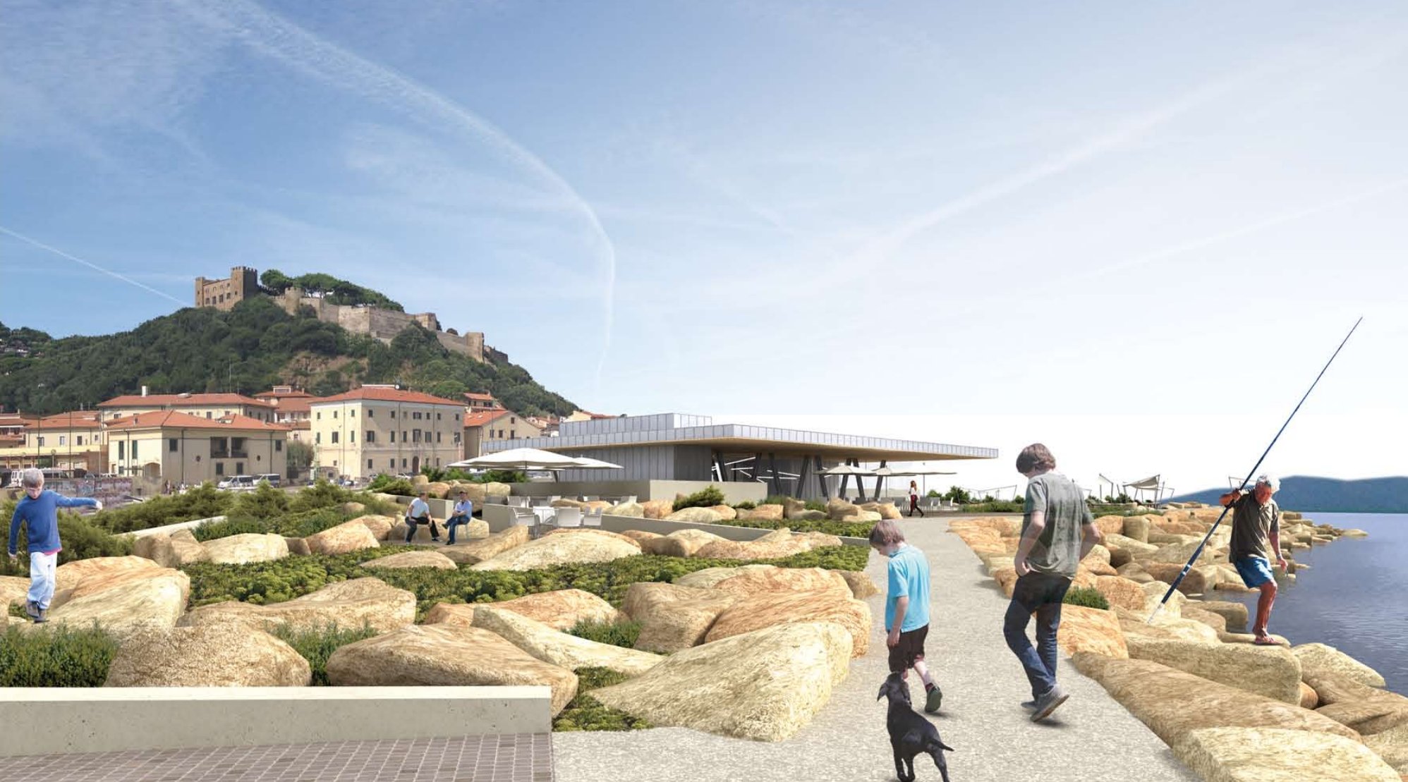 La testata del molo di levante con il castello sullo sfondo